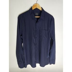 14th & Union Mens Button Front Long Sleeve Shirt Large Blue Poly/Spandex Blend